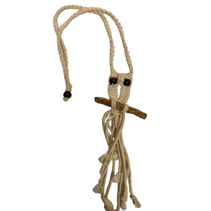 Vintage 1960’s 1970’s Hand Made Macrame Owl Beige‎ Necklace